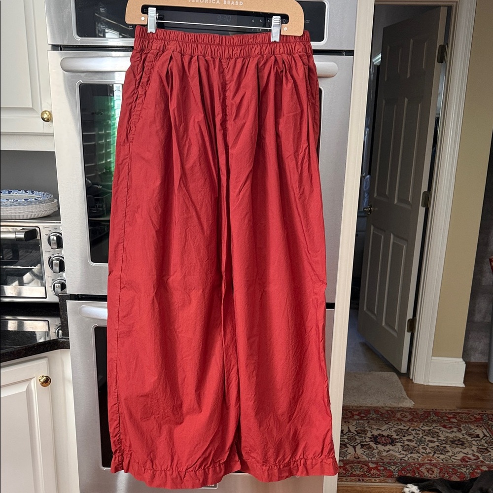 Wide Leg Red Elastic Waist Pants